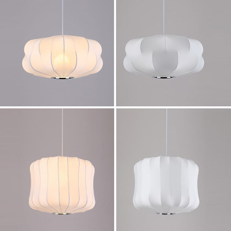 Modern Style Geometric Hanging Lights 1-Light Fabric Pendant Lamp in White