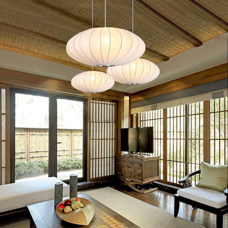 Modern Style Geometric Hanging Lights 1-Light Fabric Pendant Lamp in White