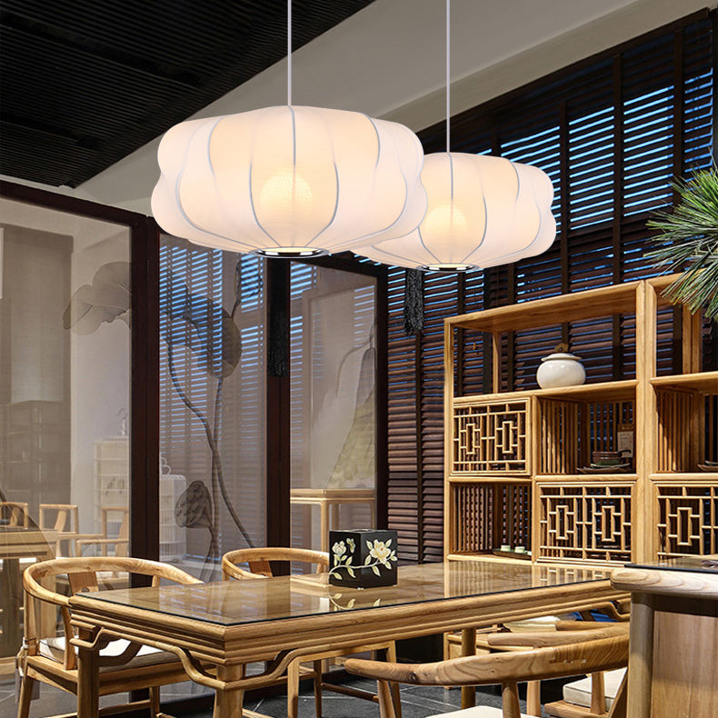 Modern Style Geometric Hanging Lights 1-Light Fabric Pendant Lamp in White