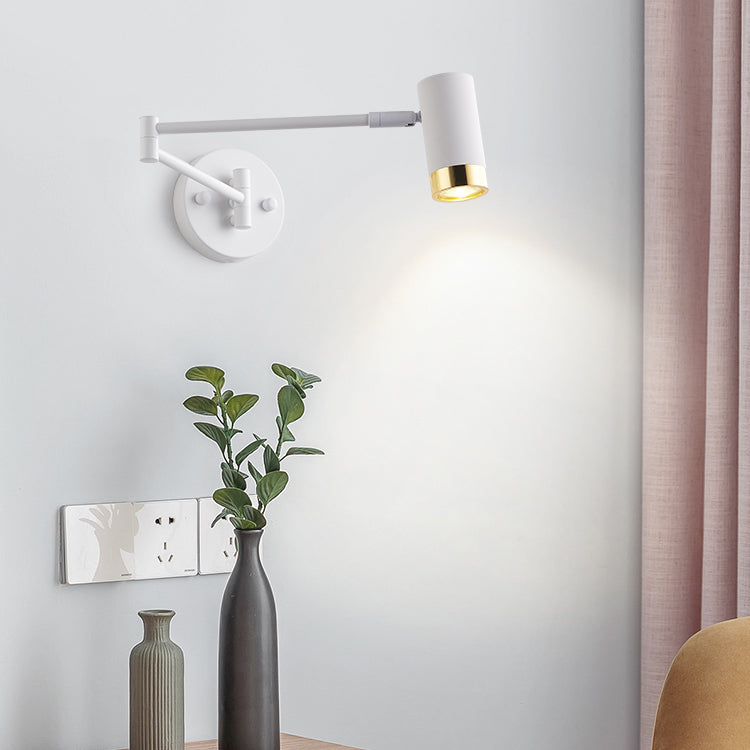 Modern Artistic Adjustable Wall Lamp Lacquered Iron Cylindrical Wall Light with Aluminium Shade