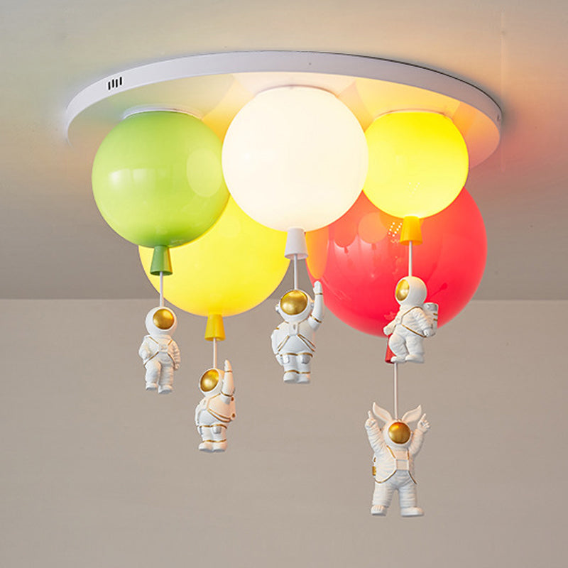 Cartoon Balloon Ceiling Light Acrylic LED Bedroom Flush Mount Light with Astronaut Deco