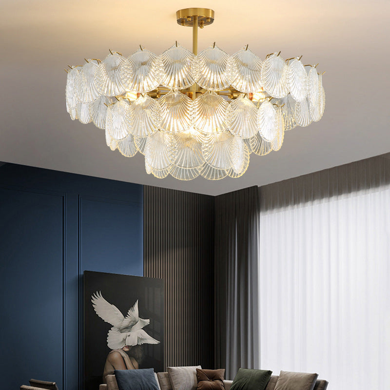 Shell Chandelier Light Fixture Vintage Glass Pendant Lighting for Restaurant