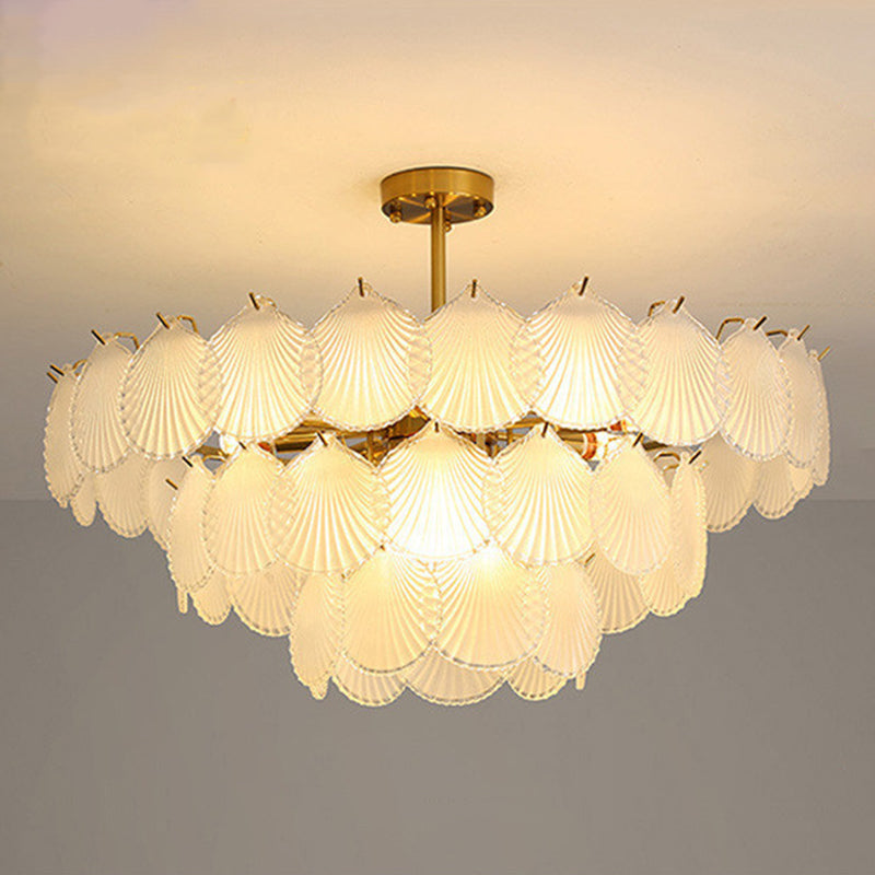 Shell Chandelier Light Fixture Vintage Glass Pendant Lighting for Restaurant