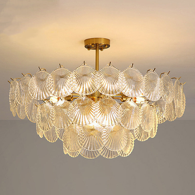 Shell Chandelier Light Fixture Vintage Glass Pendant Lighting for Restaurant
