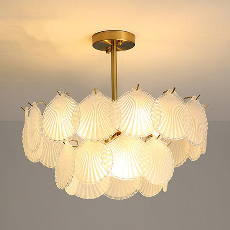 Shell Chandelier Light Fixture Vintage Glass Pendant Lighting for Restaurant