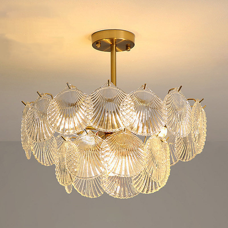 Shell Chandelier Light Fixture Vintage Glass Pendant Lighting for Restaurant