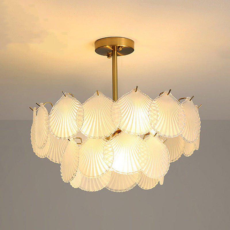 Shell Chandelier Light Fixture Vintage Glass Pendant Lighting for Restaurant