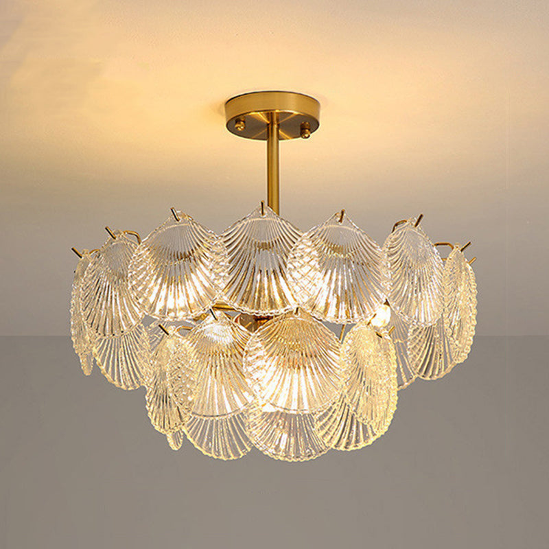 Shell Chandelier Light Fixture Vintage Glass Pendant Lighting for Restaurant