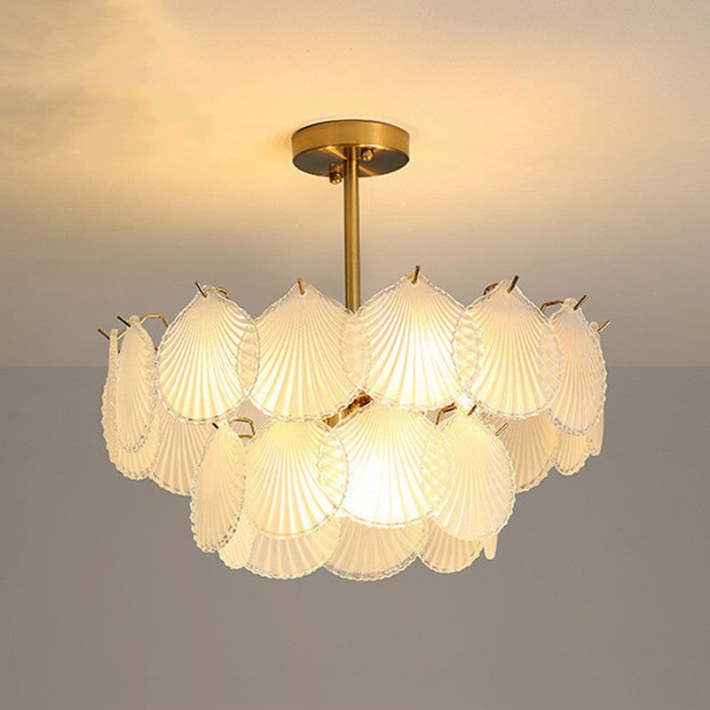 Shell Chandelier Light Fixture Vintage Glass Pendant Lighting for Restaurant