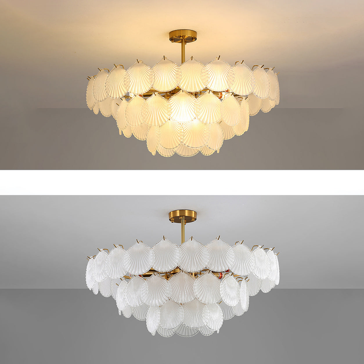 Shell Chandelier Light Fixture Vintage Glass Pendant Lighting for Restaurant