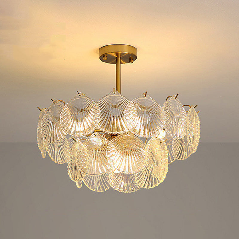 Shell Chandelier Light Fixture Vintage Glass Pendant Lighting for Restaurant