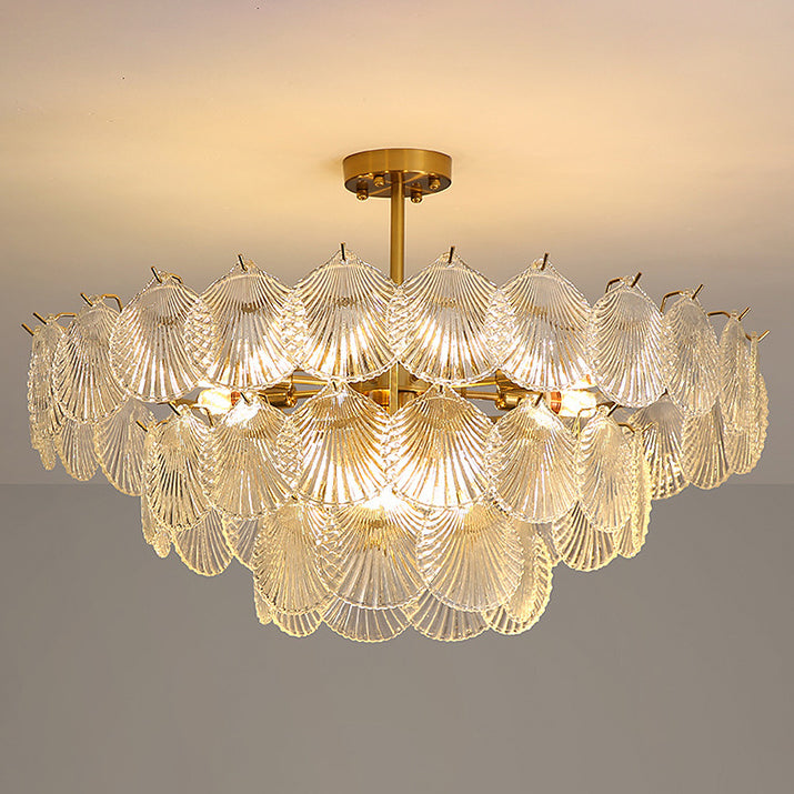 Shell Chandelier Light Fixture Vintage Glass Pendant Lighting for Restaurant