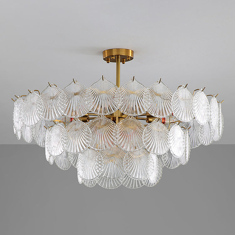 Shell Chandelier Light Fixture Vintage Glass Pendant Lighting for Restaurant