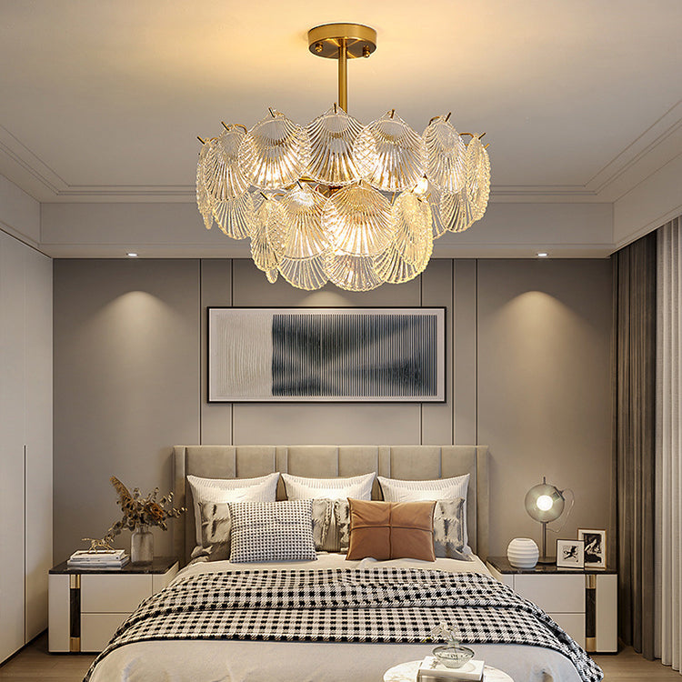 Shell Chandelier Light Fixture Vintage Glass Pendant Lighting for Restaurant