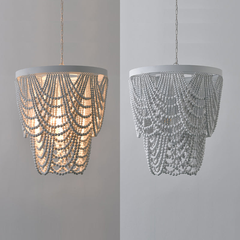 Lustre en bois rétro lustre de style country français de style perle en bois lumière pour le salon