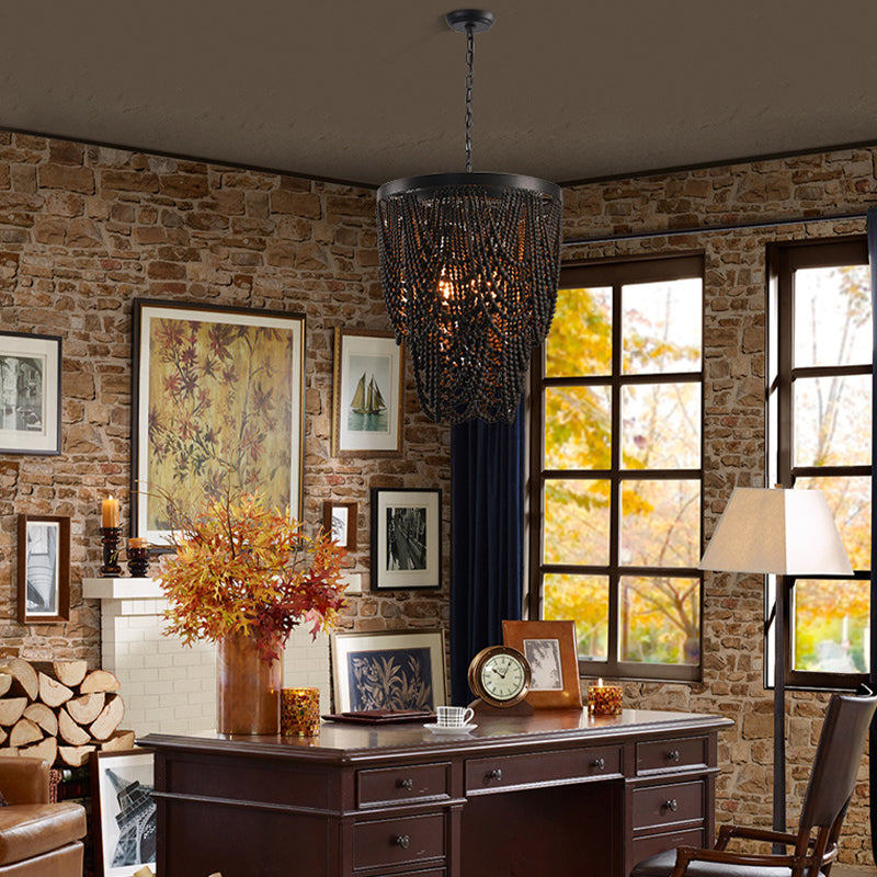 Lustre en bois rétro lustre de style country français de style perle en bois lumière pour le salon