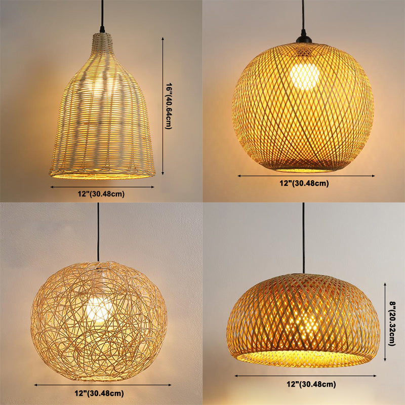 Japanese Style Geometric Shape Pendant Bamboo 1 Light Hanging Lamp for Tea Room