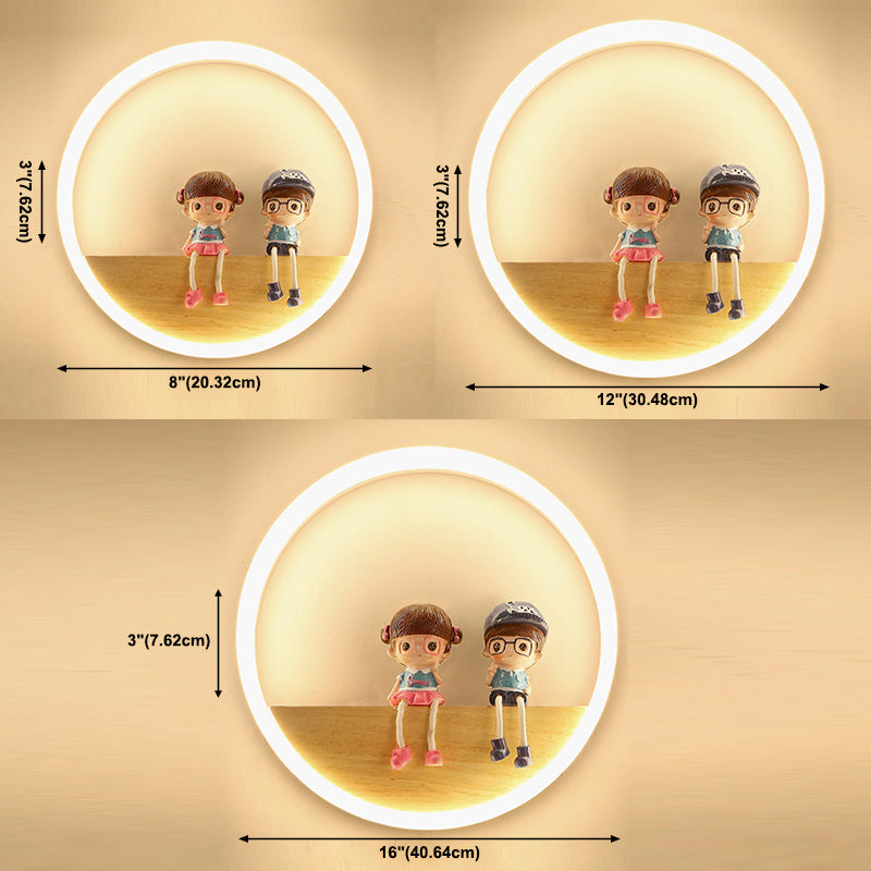 Circular Acrylic LED Wall Sconce Lighting Nordic Wooden Shelf Wall Lamp for Bedroom