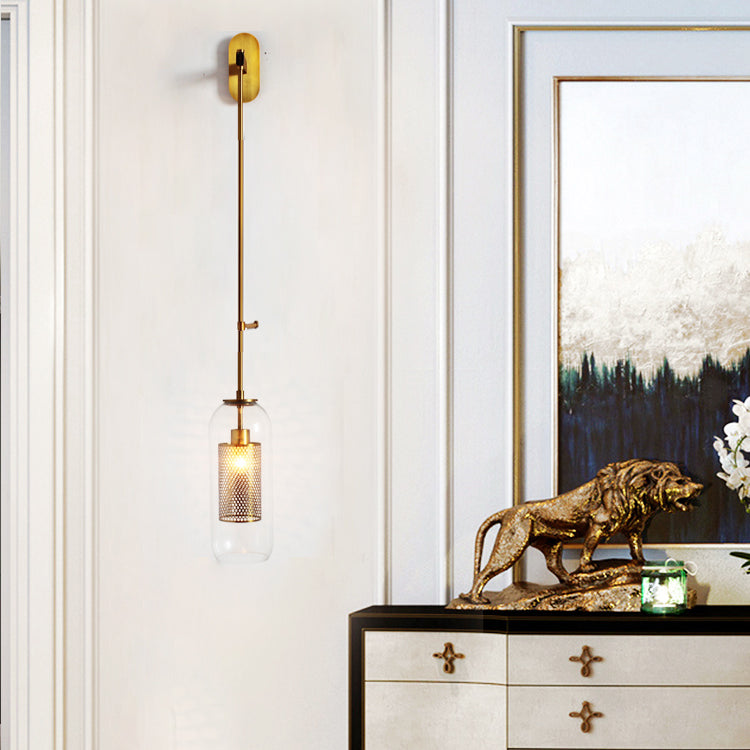 Cylindrical Flush Mount Wall Sconce Modern 1-Light Wall Sconce Lights with Clear Glass Shade