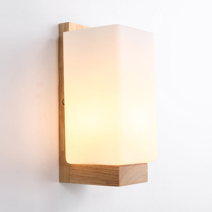 1 Light Wall Sconce Lamp Creative Modern Wood Glass Shade Wall Light for Stairs