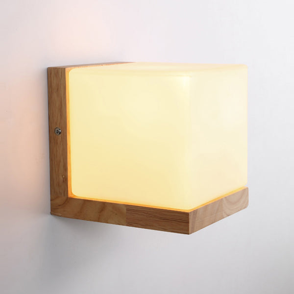 1 Light Wall Sconce Lamp Creative Modern Wood Glass Shade Wall Light for Stairs