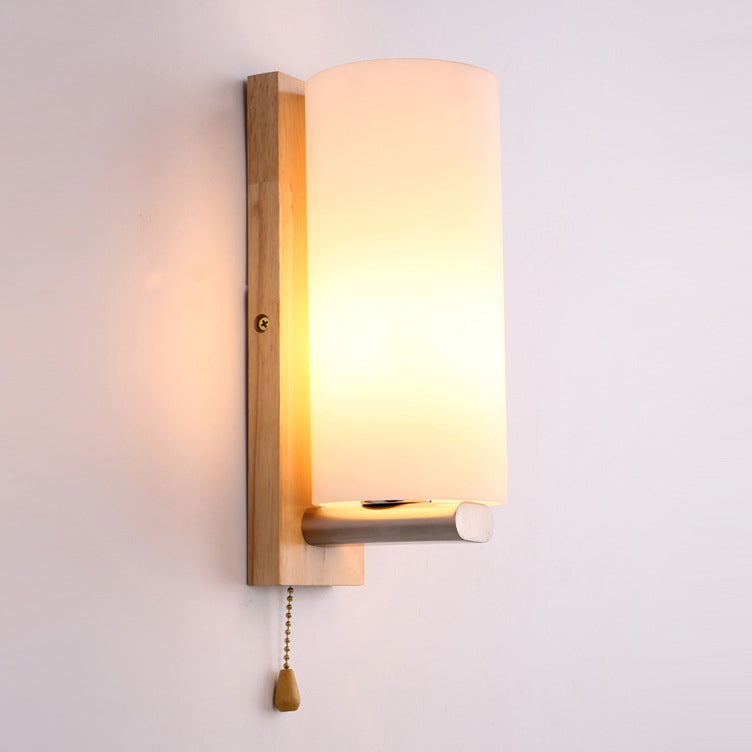 1 Light Wall Sconce Lamp Creative Modern Wood Glass Shade Wall Light for Stairs