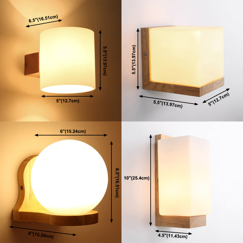1 Light Wall Sconce Lamp Creative Modern Wood Glass Shade Wall Light for Stairs
