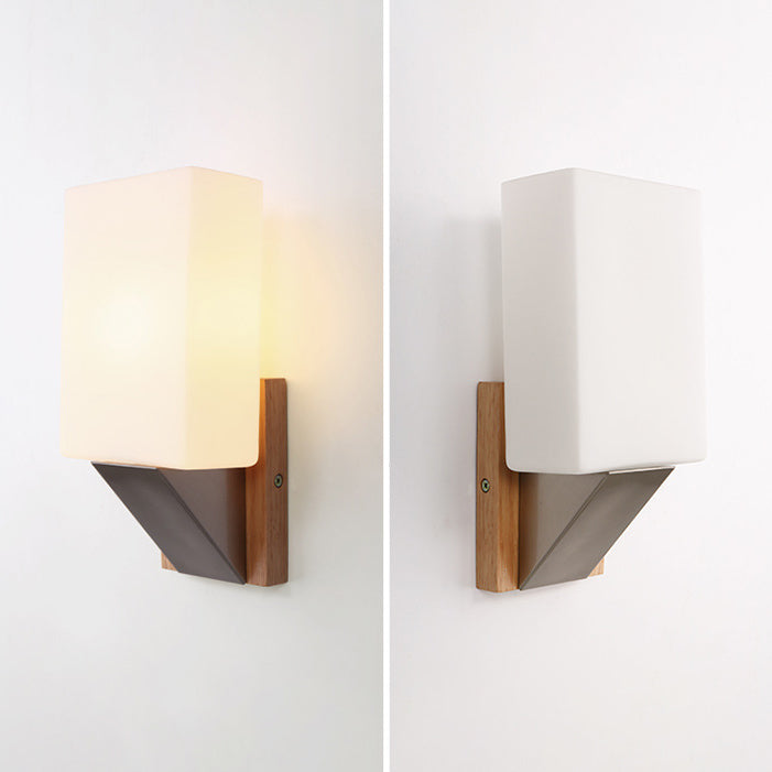 1 Light Wall Sconce Lamp Creative Modern Wood Glass Shade Wall Light for Stairs