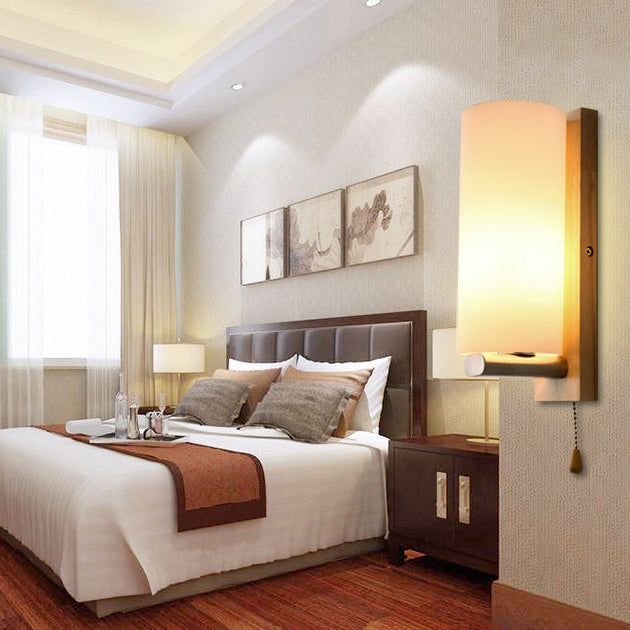1 Light Wall Sconce Lamp Creative Modern Wood Glass Shade Wall Light for Stairs