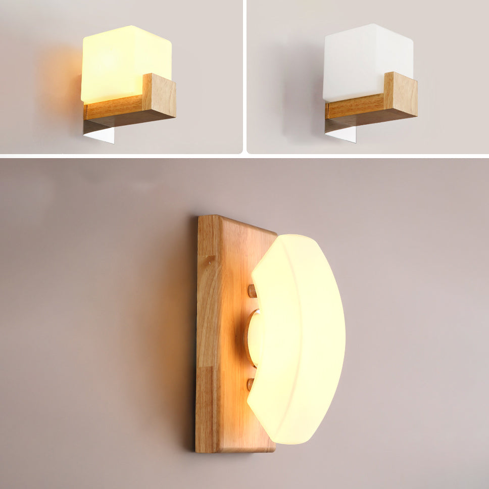Modern Style Wall Mounted Lamps Wood 1 Light Flush Mount Wall Sconce for Bedroom