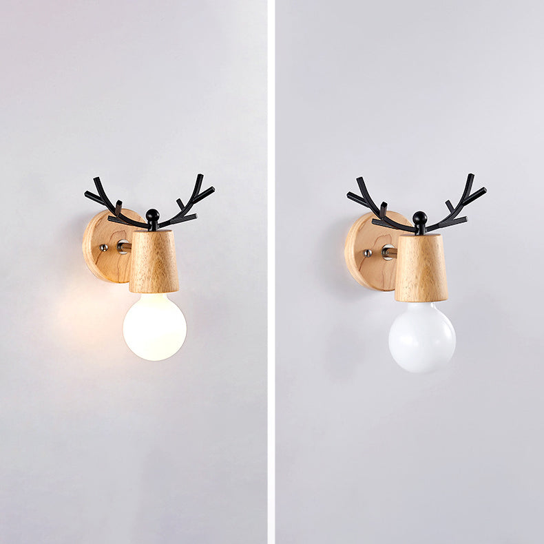 Minimalistic Style Wood Wall Mount Light Fixture Deer Wall Sconce Light for Bedroom