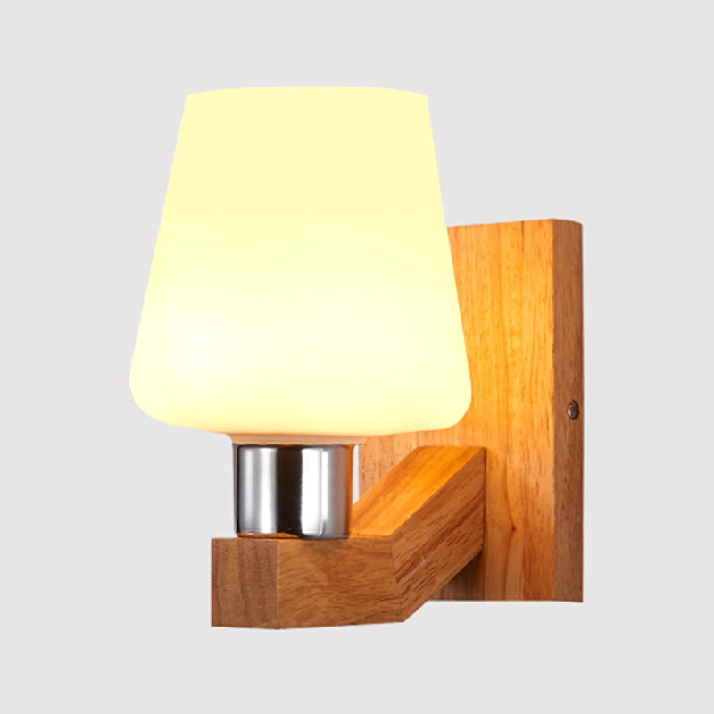 Modern Simple Glass Wall Sconce Wooden 1-Light Wall Light for Bedroom and Aisle