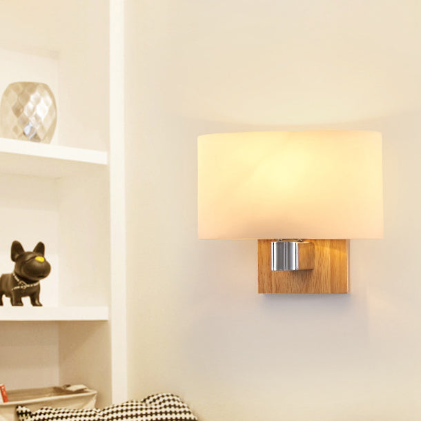 Modern Simple Glass Wall Sconce Wooden 1-Light Wall Light for Bedroom and Aisle