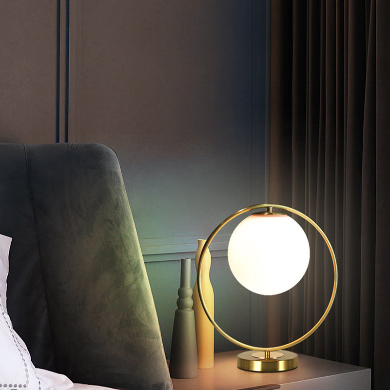 Modern Night Table Lamps 1-Light Bedroom Globe Nightstand Lights with White Glass Shade