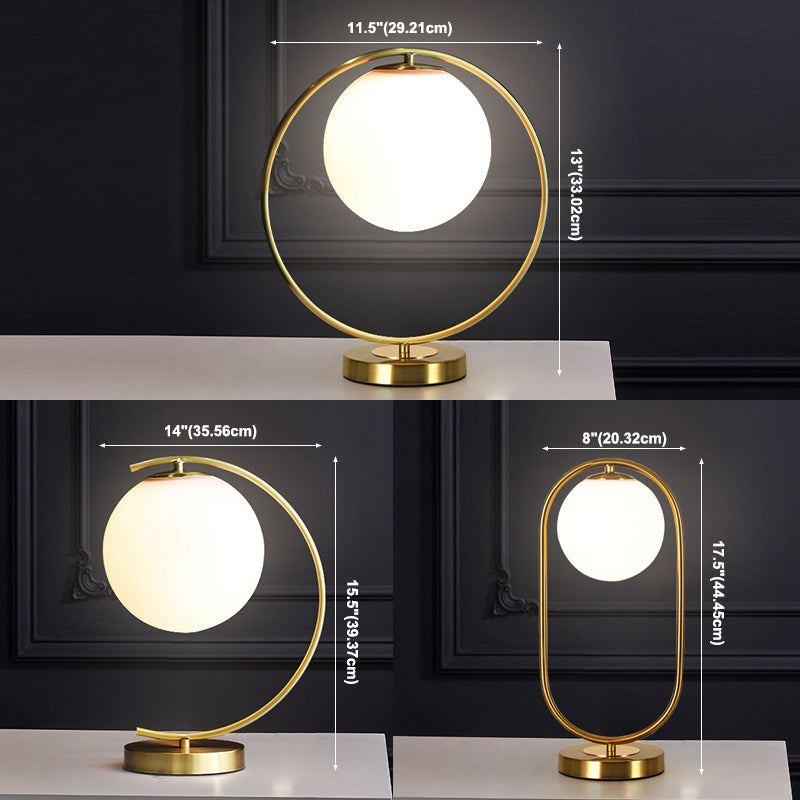 Modern Night Table Lamps 1-Light Bedroom Globe Nightstand Lights with White Glass Shade