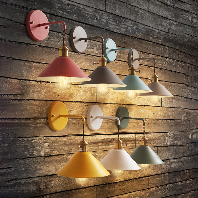 Macaron Color Nordic Wall Sconce Flared Metal Shade 1-Head Wall Lamp for Bedside Dinning Room