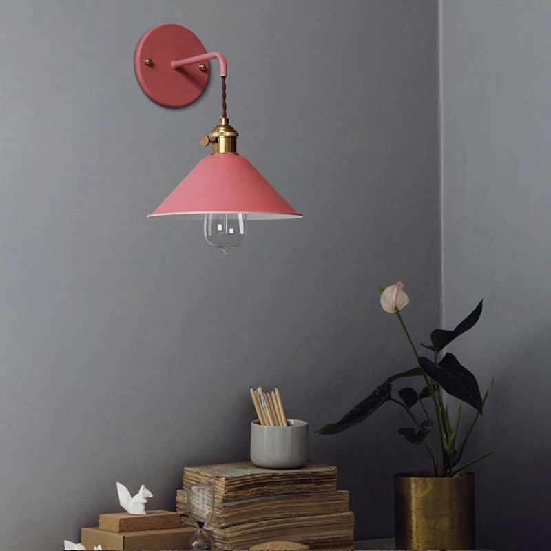 Macaron Color Nordic Wall Sconce Flared Metal Shade 1-Head Wall Lamp for Bedside Dinning Room