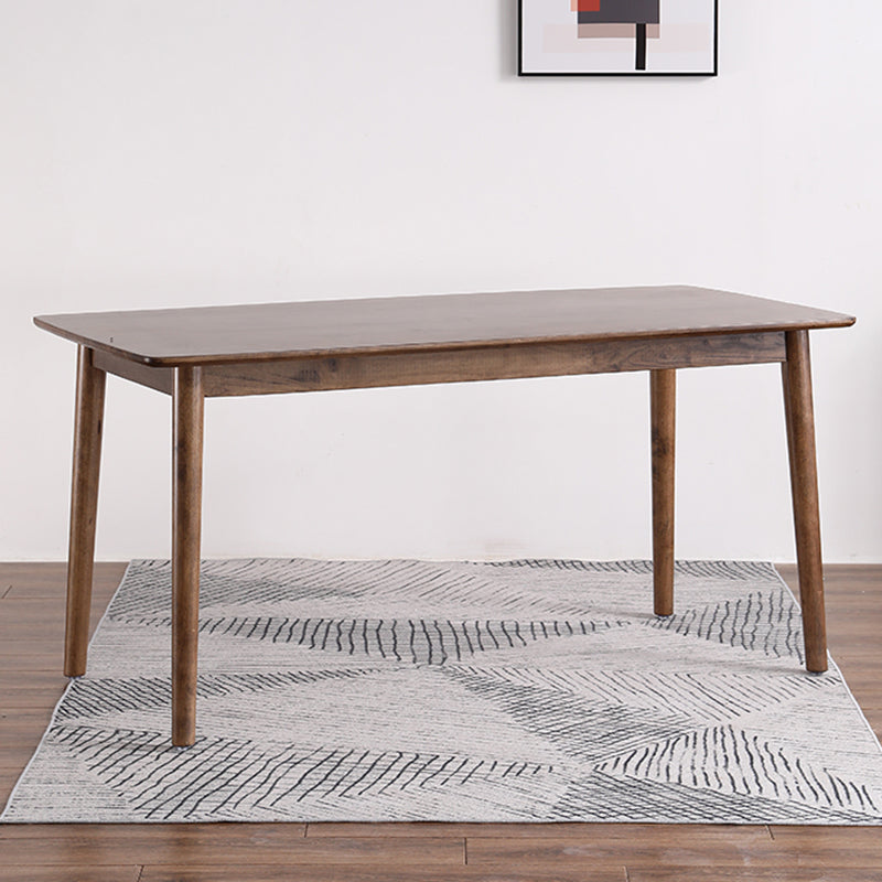 Rectangle Rubber Wood Table Modern Dining Table in Walnut with 4 Legs for Restaurant