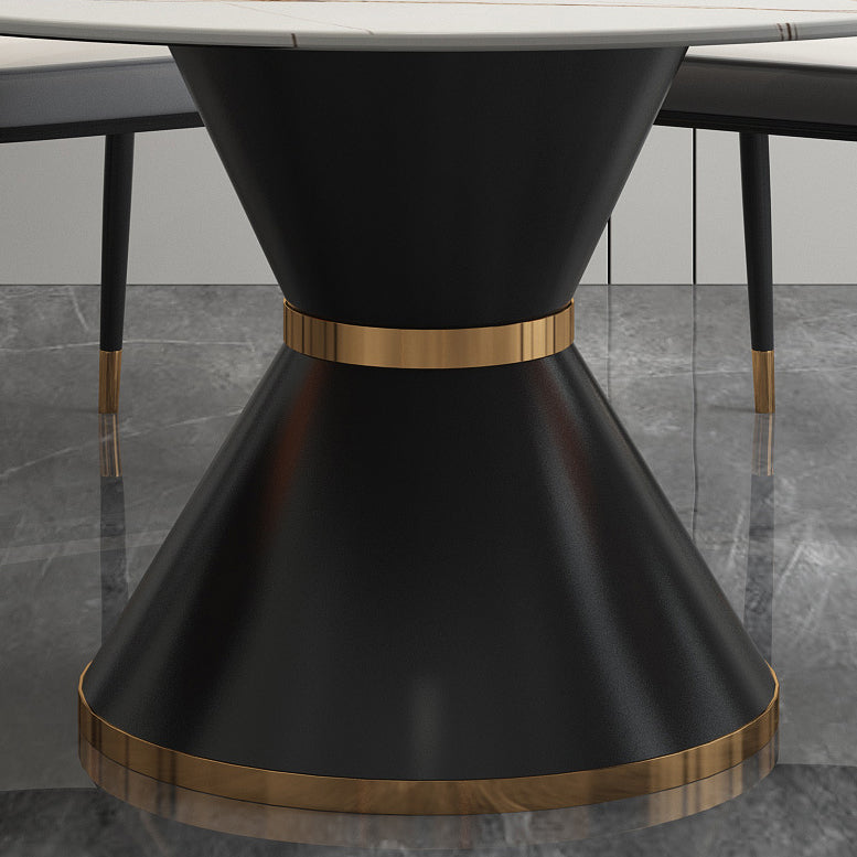 Table à manger en pierre fritrée de style moderne Table ronde de base piédestal pour la maison avec platine