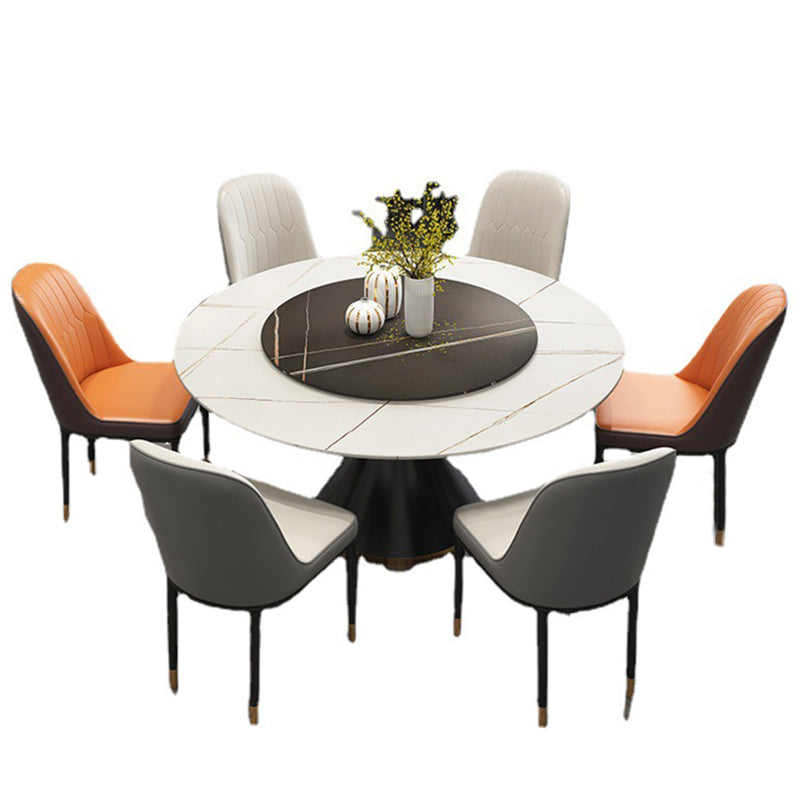 Table à manger en pierre fritrée de style moderne Table ronde de base piédestal pour la maison avec platine