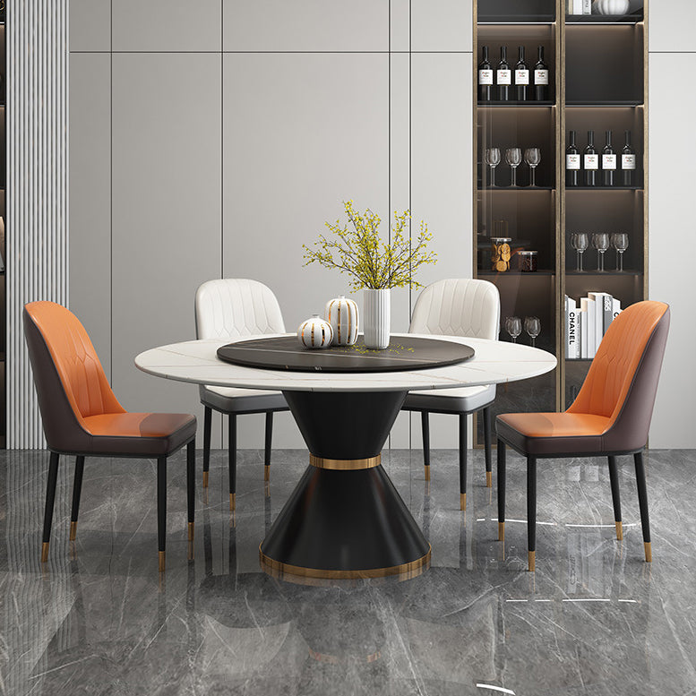 Table à manger en pierre fritrée de style moderne Table ronde de base piédestal pour la maison avec platine