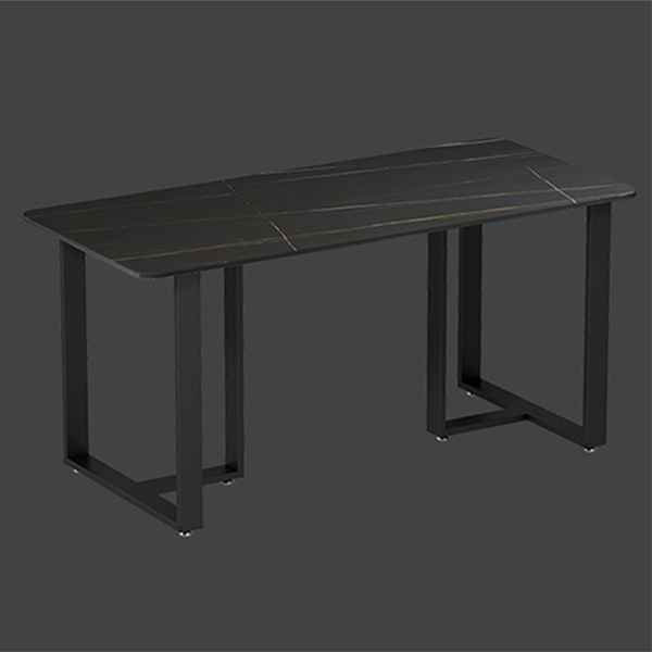 Industriële eettafel gesinterde stenen tafel met dubbele voetstuk voor eetkamer