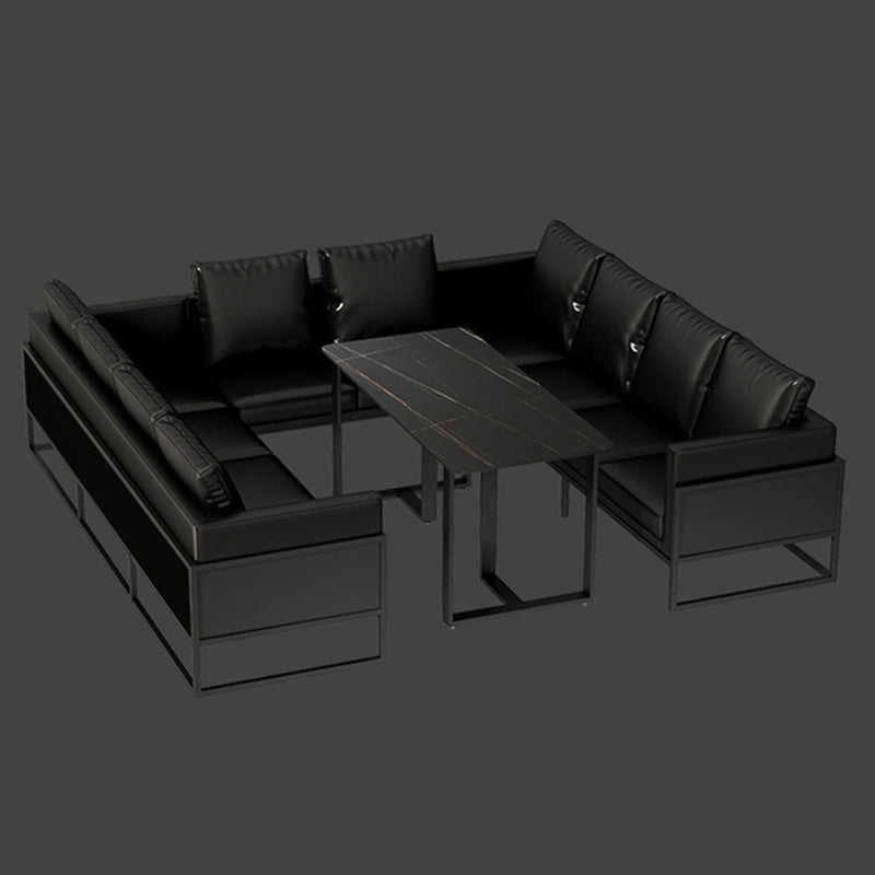 Industriële eettafel gesinterde stenen tafel met dubbele voetstuk voor eetkamer
