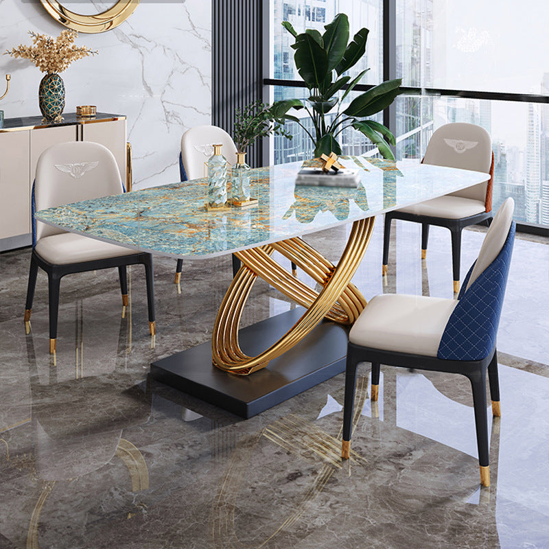 Rectangle Pedestal Luxury Dining Table Three-Color Fixed Table of Sintered Stone