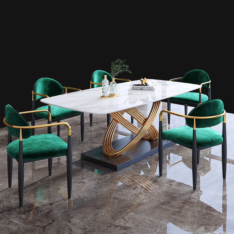 Rectangle Pedestal Luxury Dining Table Three-Color Fixed Table of Sintered Stone