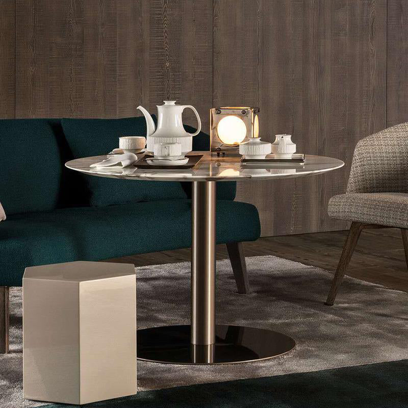 Metal Traditional Luxury Round Table Sintered Stone Table with Pedestal Base