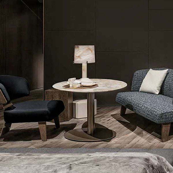 Metal Traditional Luxury Round Table Sintered Stone Table with Pedestal Base
