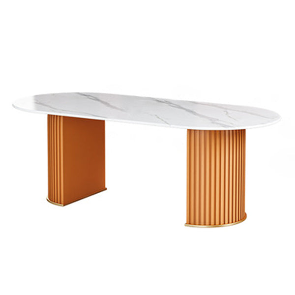 Oval Sintered Stone White Toning Tisch Glam Doppelpodest Tisch für Esszimmer