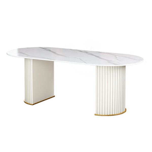 Oval Sintered Stone White Toning Tisch Glam Doppelpodest Tisch für Esszimmer