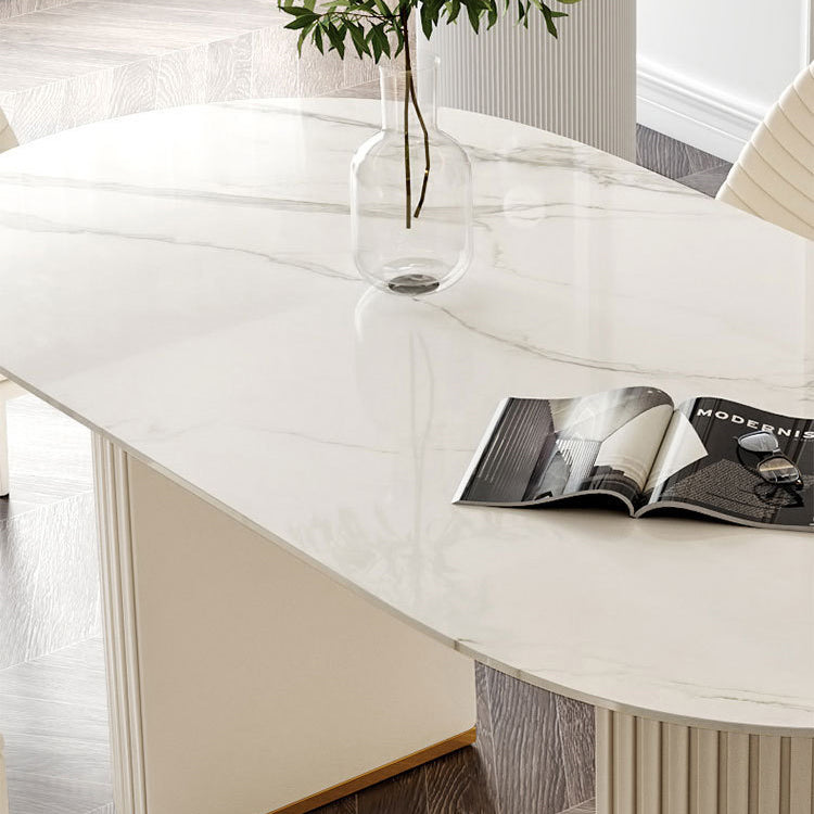 Oval Sintered Stone White Toning Tisch Glam Doppelpodest Tisch für Esszimmer